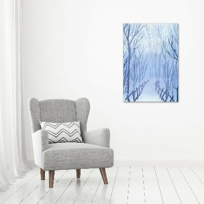 Tablou sticlă pădure în timpul iernii