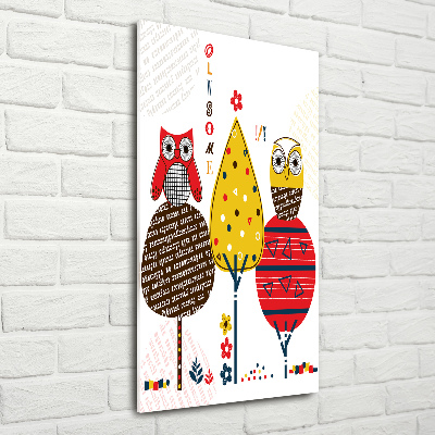 Tablou Printat Pe Sticlă Owls pe copaci