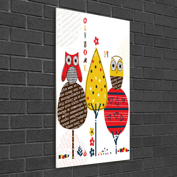 Tablou Printat Pe Sticlă Owls pe copaci