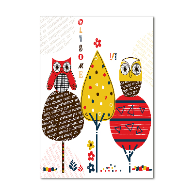 Tablou Printat Pe Sticlă Owls pe copaci