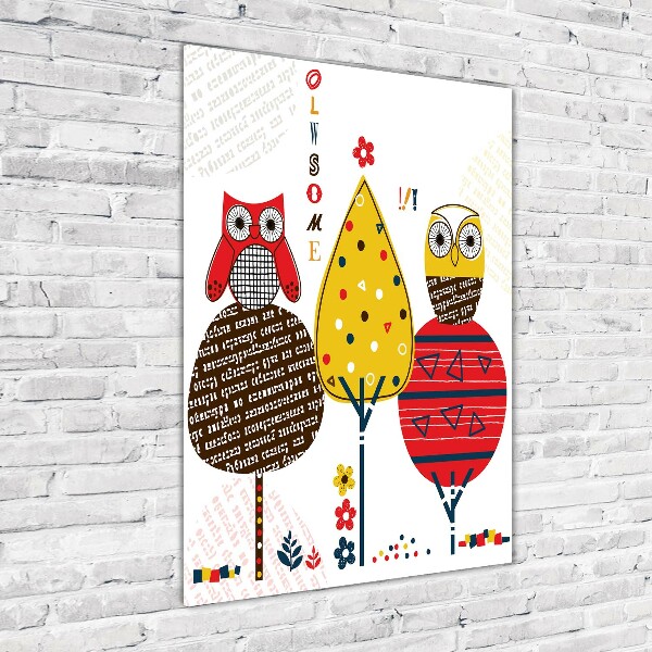 Tablou Printat Pe Sticlă Owls pe copaci