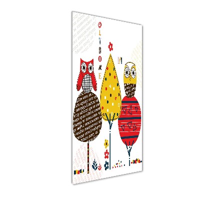 Tablou Printat Pe Sticlă Owls pe copaci