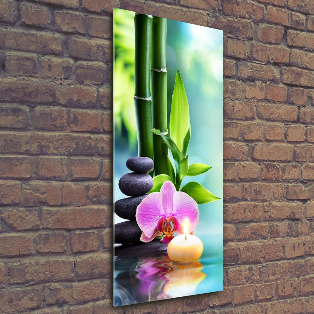 Tablou sticlă Orhidee și bambus