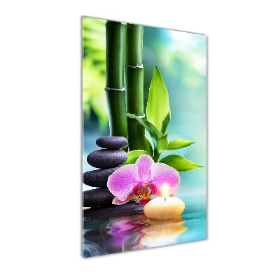 Tablou sticlă Orhidee și bambus