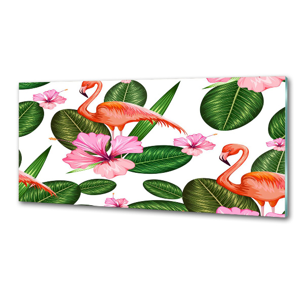 Panou sticlă decorativa bucătărie Flamingos și plante