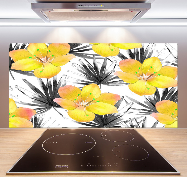 Panou sticla securizata bucatarie flori tropicale