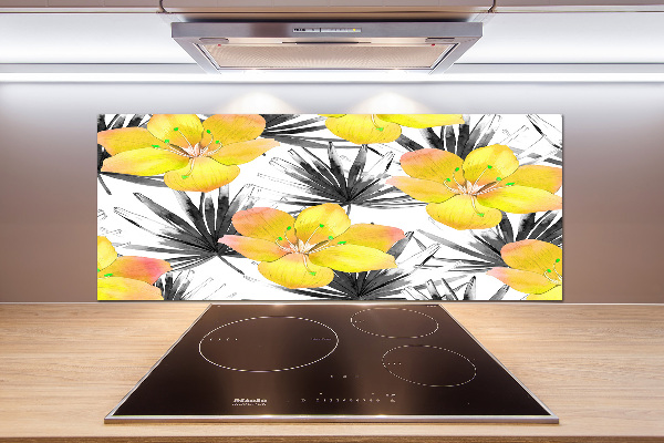 Panou sticla securizata bucatarie flori tropicale