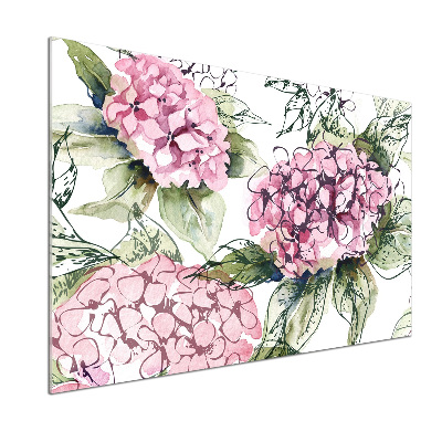 Panou sticlă decorativa bucătărie Hortensie
