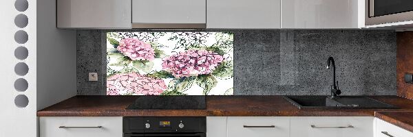 Panou sticlă decorativa bucătărie Hortensie