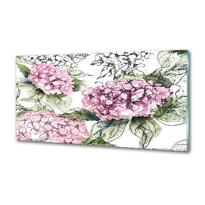 Panou sticlă decorativa bucătărie Hortensie