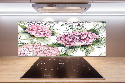 Panou sticlă decorativa bucătărie Hortensie