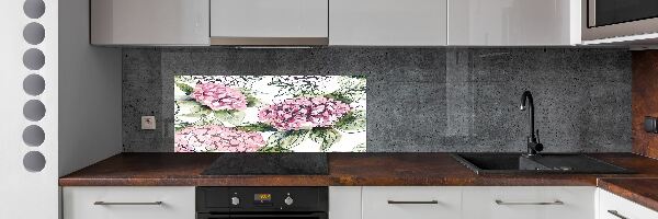 Panou sticlă decorativa bucătărie Hortensie