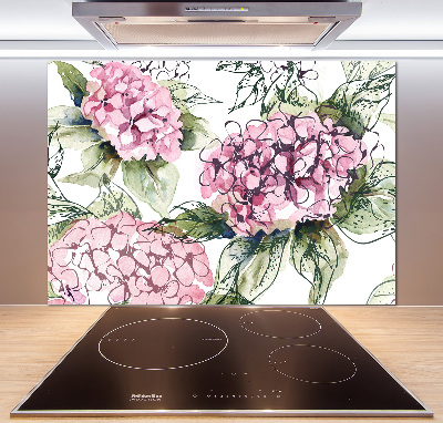 Panou sticlă decorativa bucătărie Hortensie