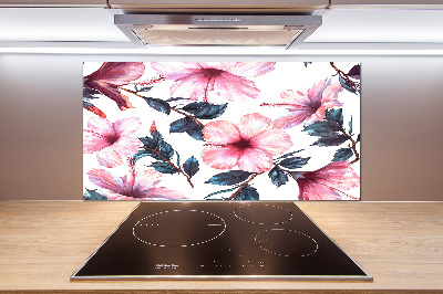 Panou sticlă decorativa bucătărie flori de hibiscus