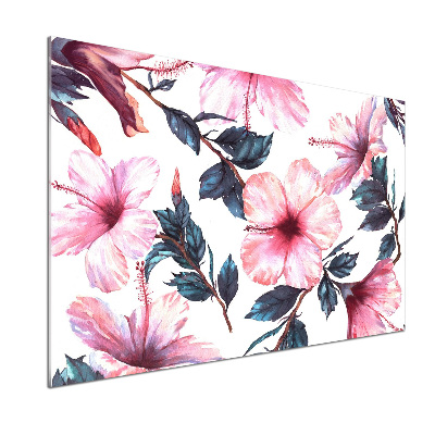 Panou sticlă decorativa bucătărie flori de hibiscus