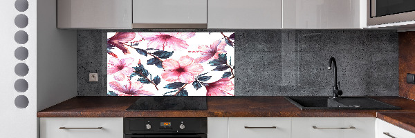 Panou sticlă decorativa bucătărie flori de hibiscus