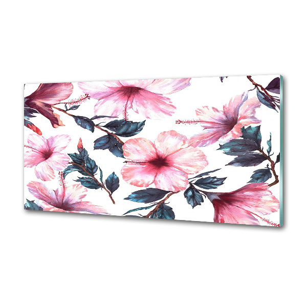 Panou sticlă decorativa bucătărie flori de hibiscus