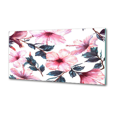 Panou sticlă decorativa bucătărie flori de hibiscus