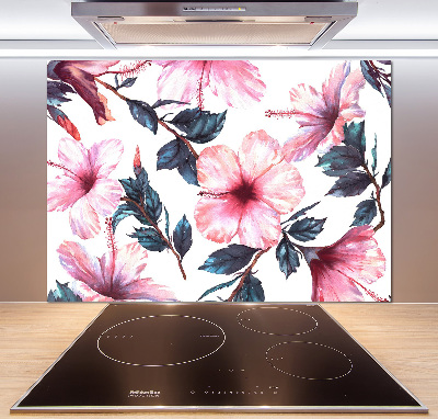 Panou sticlă decorativa bucătărie flori de hibiscus