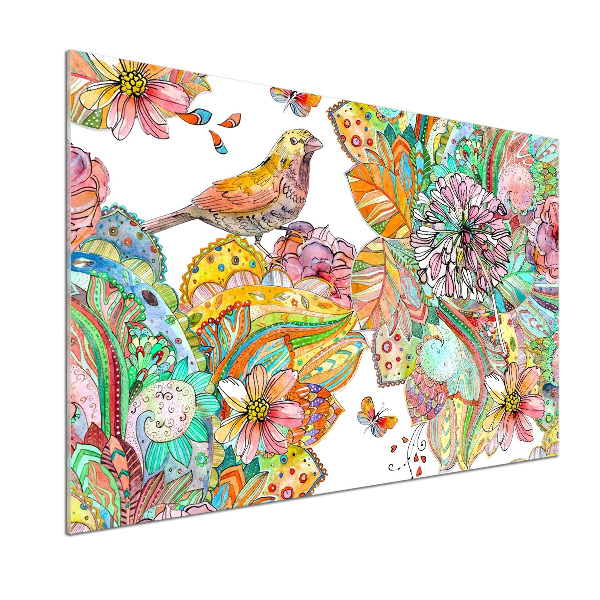 Panou sticlă decorativa bucătărie Bird și ornamente