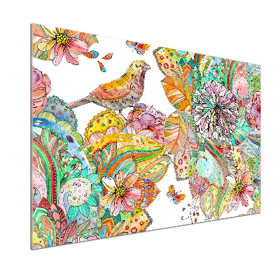 Panou sticlă decorativa bucătărie Bird și ornamente