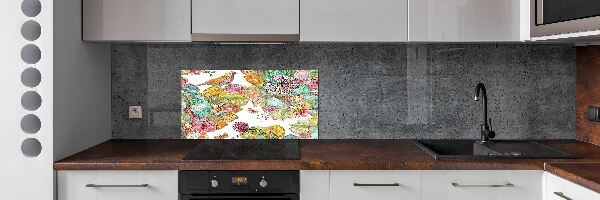 Panou sticlă decorativa bucătărie Bird și ornamente