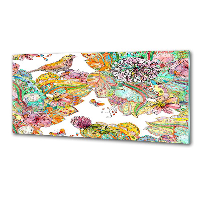 Panou sticlă decorativa bucătărie Bird și ornamente