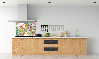 Panou sticlă decorativa bucătărie Bird și ornamente