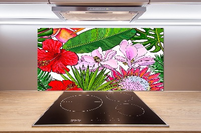 Panou sticlă bucătărie flori Hawaii