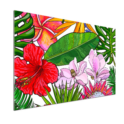 Panou sticlă bucătărie flori Hawaii