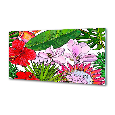 Panou sticlă bucătărie flori Hawaii