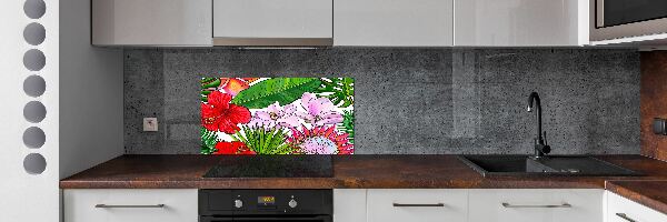 Panou sticlă bucătărie flori Hawaii