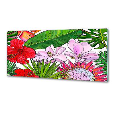 Panou sticlă bucătărie flori Hawaii