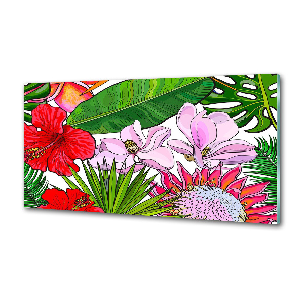 Panou sticlă bucătărie flori Hawaii