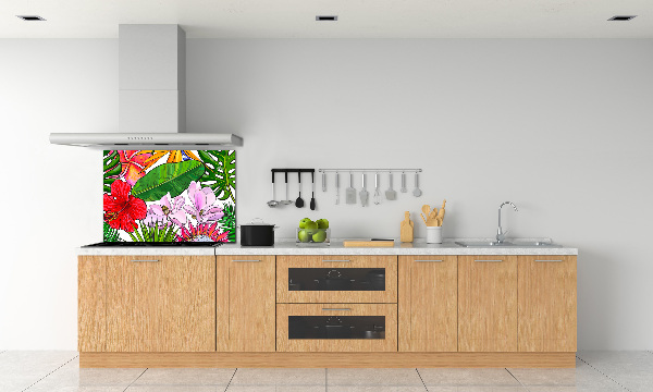Panou sticlă bucătărie flori Hawaii