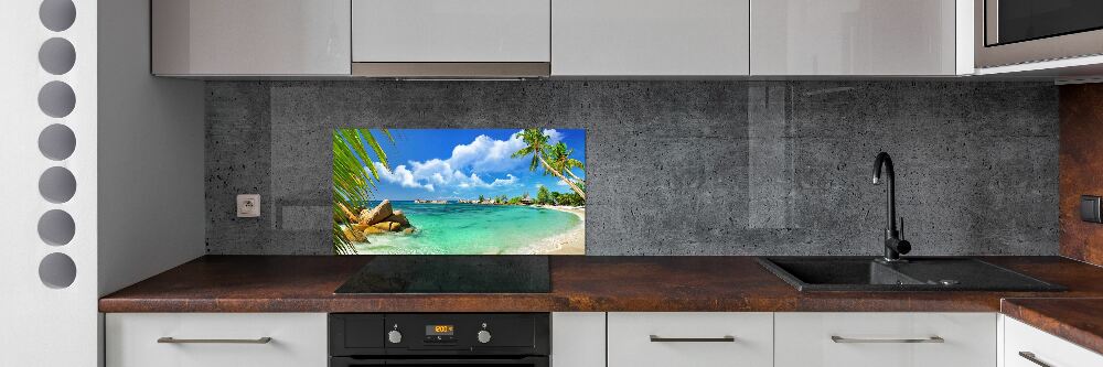 Panou sticlă decorativa bucătărie plaja Seychelles