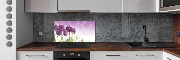 Panou sticlă decorativa bucătărie file de lalele