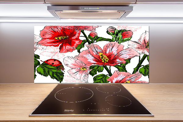 Panou sticlă decorativa bucătărie hibiscus