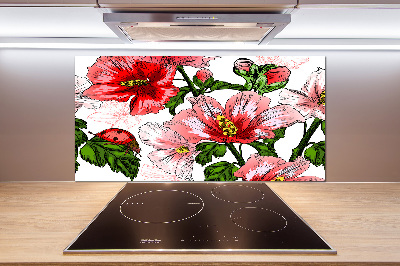 Panou sticlă decorativa bucătărie hibiscus