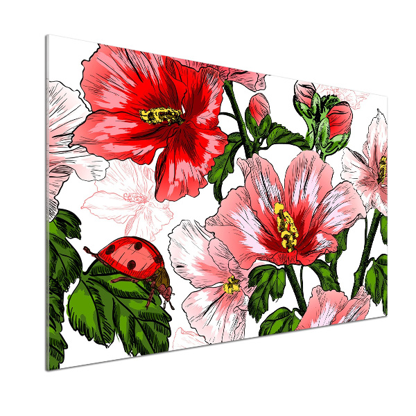 Panou sticlă decorativa bucătărie hibiscus
