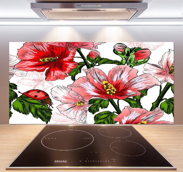 Panou sticlă decorativa bucătărie hibiscus