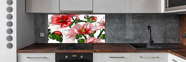 Panou sticlă decorativa bucătărie hibiscus