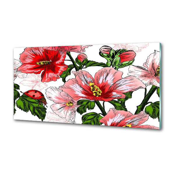 Panou sticlă decorativa bucătărie hibiscus