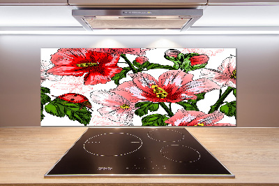 Panou sticlă decorativa bucătărie hibiscus