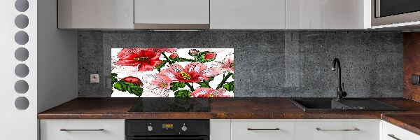 Panou sticlă decorativa bucătărie hibiscus