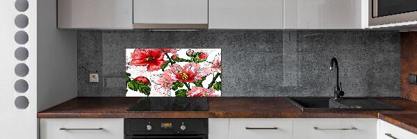 Panou sticlă decorativa bucătărie hibiscus