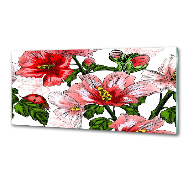 Panou sticlă decorativa bucătărie hibiscus