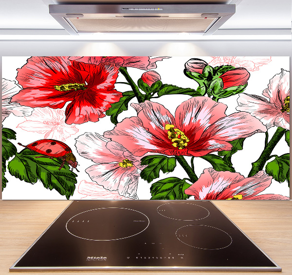 Panou sticlă decorativa bucătărie hibiscus