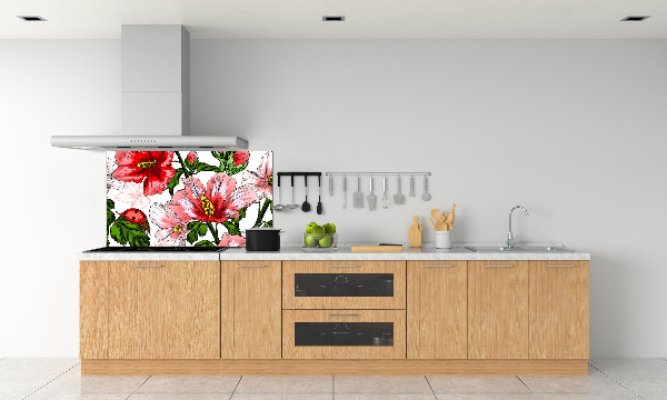Panou sticlă decorativa bucătărie hibiscus