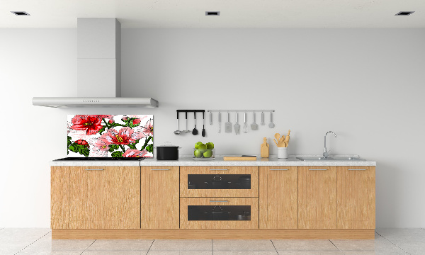Panou sticlă decorativa bucătărie hibiscus